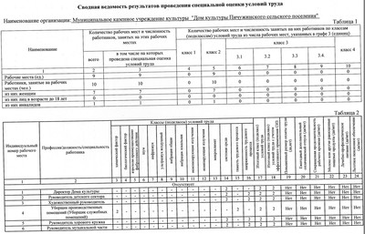 Сводная ведомость результатов проведения специальной оценки труда в ДК